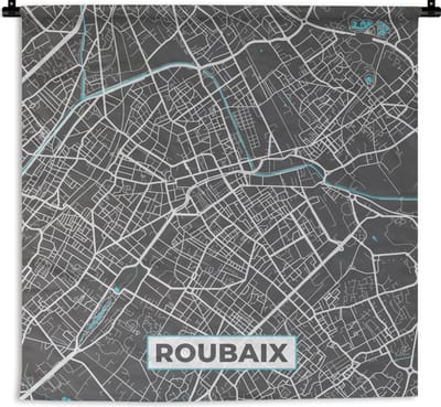 Wandkleed - Wanddoek - Roubaix - Frankrijk - Plattegrond - Kaart - Stadskaart - 180x180 cm - Wandtapijt
