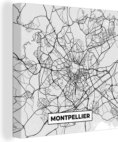 Canvas Schilderij Kaart - Stadskaart - Frankrijk - Montpellier - Plattegrond - 20x20 cm - Wanddecoratie