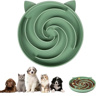 Langzame Voerdispenser voor Katten, Silicone Voederbak met Antislip Zuignap, Makkelijk Schoon te Maken voor Huisdieren en Katten (Groen)