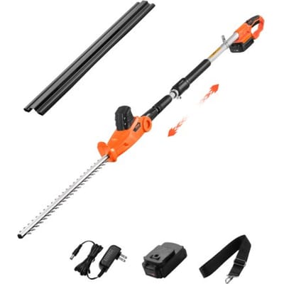 VEVOR Accu-heggenschaar, 1200 tpm, 199-248 cm uitschuifbaar, heggenschaar voor hoge takken, 20 V accu, snoerloze elektrische heggenschaar met 51 cm mes, 5 hoeken verstelbaar voor tuin en erf