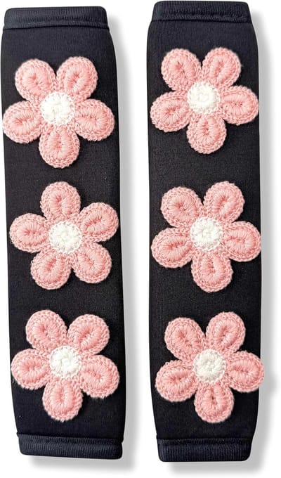 Gordelbeschermers Set - Gordelkussens - Comfortabel Rijden - Zacht Geborduurd Design - 25x7 cm - Roze en Wit
