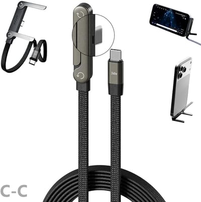 Namajunas - USB C Kabel - 2-in-1 Oplaadkabel USB C - Kabel USB C naar USB C - Snellader - 240 W - 1.5 Meter - Gevlochten - Met Geïntegreerde Inklapbare Telefoonstandaard - Geschikt voor iPhone, Samsung o.a - Geschikt voor Gamen & Video's kijken