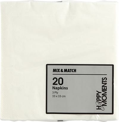 Servetten, afm 33x33 cm, wit, 20 stuk/ 1 doos