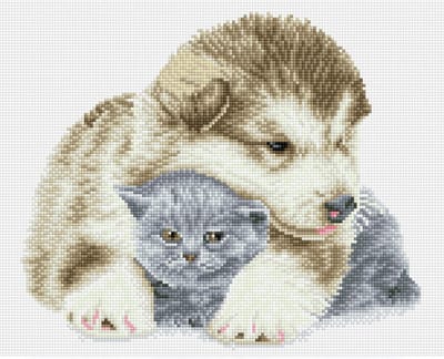 Full Diamond Painting Volwassenen Met Lijst/Frame - Hobby - Volledig Pakket - Vierkante Steentjes - DQK9.011 Diamond Dotz® - Pup en kitten best friends 33 x 41cm