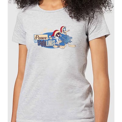 Looney Tunes Peace Among Earthlings Women's Christmas T-Shirt - Grey - XS