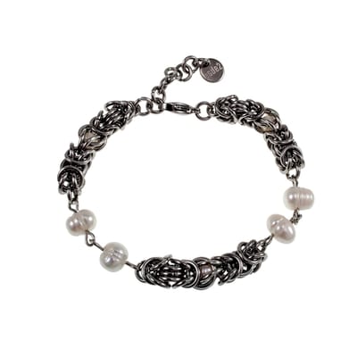 esde2 Armband Unisex - RVS Byzantijnse Schakelarmband met Zoetwaterparels - Verstelbaar 15-19 cm