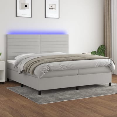vidaXL - Boxspring - met - matras - en - LED - stof - lichtgrijs - 200x200 - cm