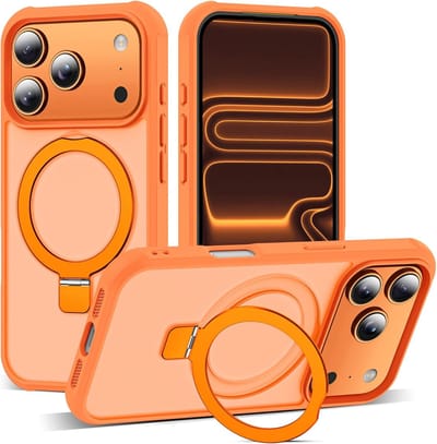Oneay 1 stuk - Telefoonhoesje voor iPhone 17 Pro met onzichtbare magnetische O-ring standaard, semi-transparant hoesje van militaire kwaliteit voor iPhone 17 Pro 6,3 inch