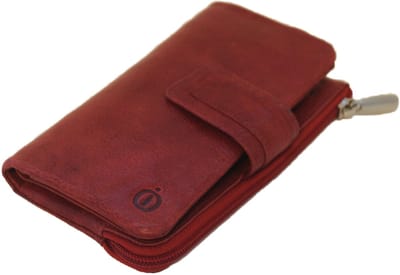 Oi vintage rode leren damesportemonnee zacht / zeer soepele damesbeurs met uitneembaar pasjesmapje / soft lederen portemonnee hoog model met ritsvak / rood leer / 453Red