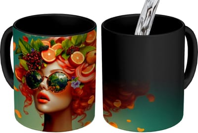 Magische Mok - Foto op Warmte Mokken - Koffiemok - Vrouw - Sinaasappel - Bessen - Oranje - Magic Mok - Beker - 350 ML - Theemok