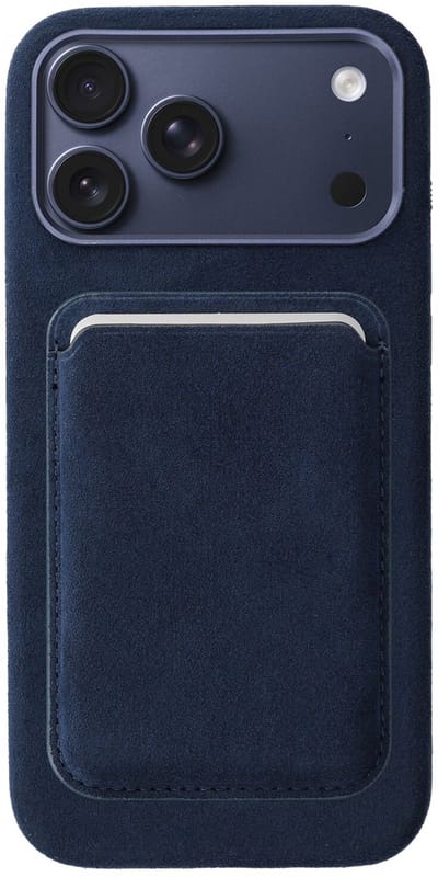 Rosso Avanti Hoesje Geschikt voor Apple iPhone 17 Pro Max met Magnetische Kaarthouder | Compatibel met MagSafe / Qi2 | Echt Italiaans Alcantara | Back Cover en Wallet | Blauw