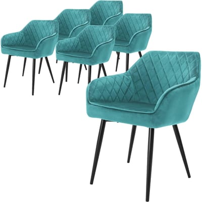 Eetkamerstoel set van 6 met rugleuning en armleuningen Petrol keukenstoel met microvezel fluwelen hoes ML design
