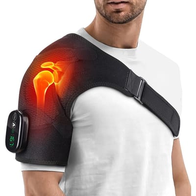 Elektrische Schoudermassager met Verwarming en 3 Niveaus Vibratie Ondersteuningsbeugel voor Gezondheidszorg en Pijnverlichting zwart