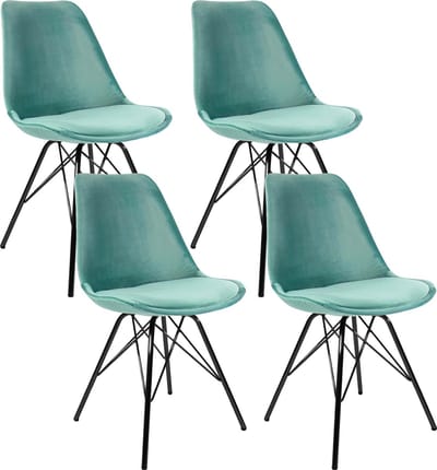KICK® VELVET Kuipstoelen Mintgroen – Set van 4 – Eetkamerstoelen – Velvet – Zwart Frame