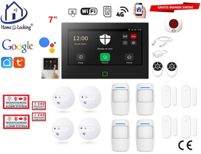 Draadloos / bedraad alarmsysteem met 7-inch touchscreen voor woning/camper/boot/caravan werkt met wifi en sim kaart en met spraakgestuurde apps. (Nederlands of Frans stem en tekst). ST01B-15