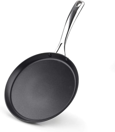 Crêpe Bakplaat Pan - Pannenkoekenpan - Lekkere Pannenkoeken Maken - Hard Geanodiseerd Oppervlak - 24 cm - Zwart
