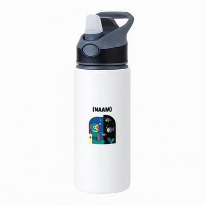 Hacebo® - Duiken met eigen naam waterfles met rietje zwart - Zwemmen - Duiker - Sport - water fles - 650ML