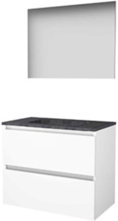 Basic-Line Basic 46 Badkamermeubelset - 80 x 46 cm - Greeploos - 2 Lades - Hardstenen Wastafel - 1 Kraangat - Spiegel - Ice White