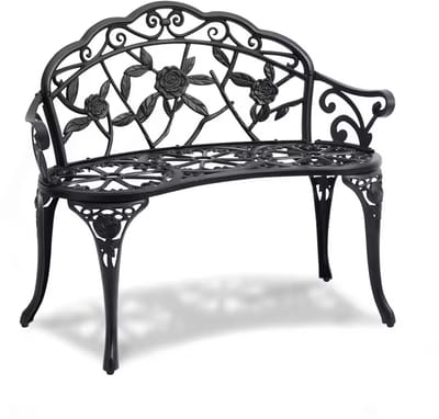 Aafinity Tuinbank - Zitting van houten latten met metalen frame en bloemenrugleuning - Robuuste terras- en parkbank met een draagvermogen van 228 kg