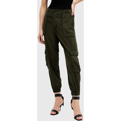 AllSaints Freda Tencel Trouser Khaki Green Maat: 2 | Cargobroeken Outlet | Dames | Groen