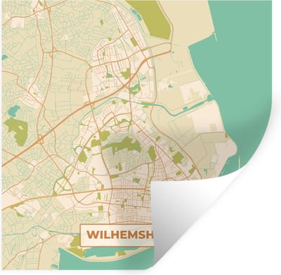 Muurstickers - Sticker Folie - Wilhelmshaven - Plattegrond - Kaart - Stadskaart - Vintage - 100x100 cm - Plakfolie - Muurstickers Kinderkamer - Zelfklevend Behang XXL - Zelfklevend behangpapier - Stickerfolie