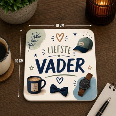 Liefste Vader Onderzetter 10x10 cm – Cadeau voor Papa – MDF Onderzetter met Stijlvol Vader Design