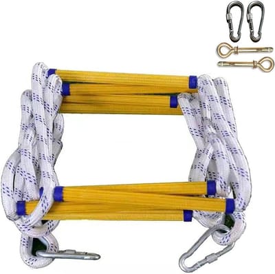 Touwladder Noodladder - Vluchtladder Veiligheidsladder - Snelle Ontsnapping - Sterk Nylon Touw - 10 Meter Lengte - Geel Groen