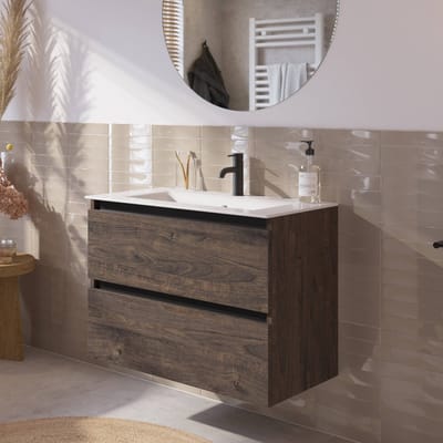 Saqu Gaia Badkamermeubel Set - 81x46 cm - Voorgemonteerd - Bruin - Wastafelmeubel - Badmeubel