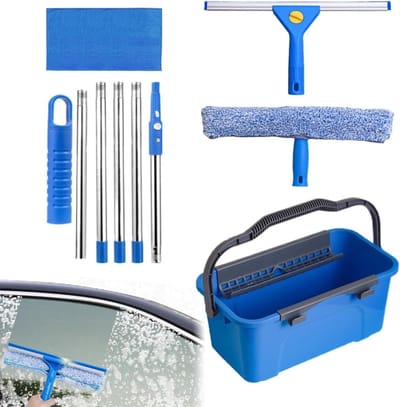 Raamwisser Set - Glasreiniger Met Emmer - Ramen Schoonmaken - Hoog Bereik Ontwerp - 11 Liter Emmer - Niet gespecificeerd
