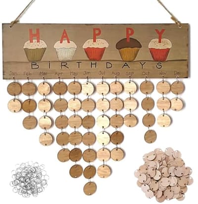 Verjaardagskalender Hout - Jaarkalender Wanddecoratie - Herinneringen Bijhouden - Zelf Te Ontwerpen - 42 cm Lengte - Bruin