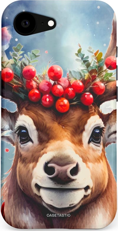 Casetastic hoesje geschikt voor Apple iPhone 16e / Apple iPhone 17e - MagSafe - Dubbellaagse bescherming - Rudolph het Kerst Rendier - Fashion Case - Zilver Taupe Donkergrijs Perzik