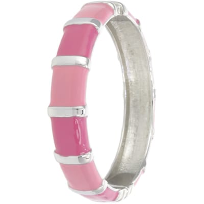 Bangle Armband Fuchsia & Roze – Met Zilverplating en Emaille – Metalen Scharnierarmband – 6 cm Diameter – Statement Sieraad