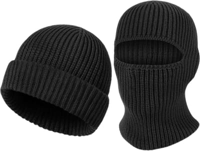 2-in-1 Beanie & Bivakmuts - Balaclava - Gebreide Skimuts - Wintermuts voor Heren en Dames - Outdoor Hoofdbedekking - Gezichtsmasker en Beanie - Skiën, Snowboarden, Fietsen, Wandelen - Zwart