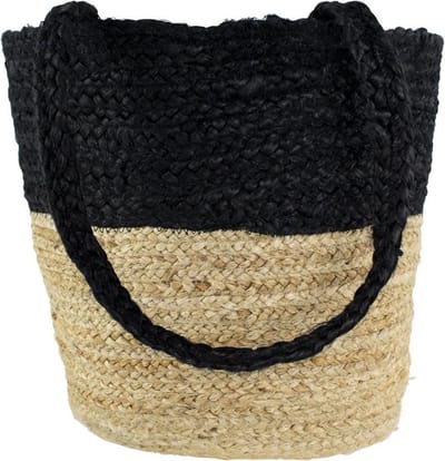 jute tas shopper zwart/naturel