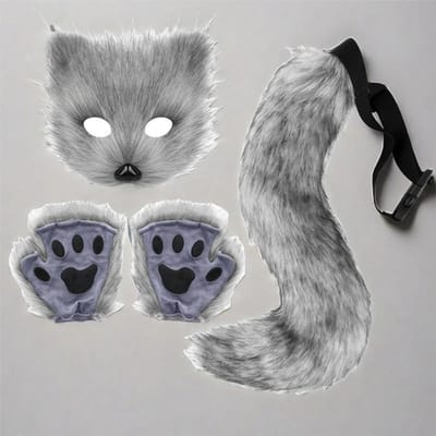 Halloween Vossen Masker Staart Handschoenen Set Cosplays Kostuum Accessoire Themafeest Verkleed Attributen Carnavalsfeest Kostuums Accessoires gray