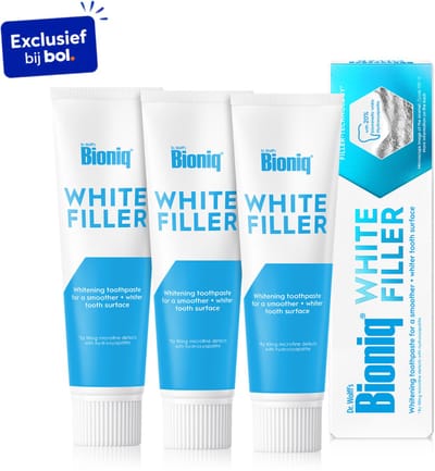 Bioniq White Filler tandpasta – Zachte whitening met 20% kunstmatig wit tandglazuur, hydroxyapatiet – beschermt & versterkt – fluoridevrij – 3x 100 ml - Voordeelverpakking