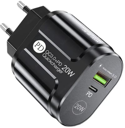 Gmedia 20W USB-C & USB-A Snellader – PD/QC 3.0 Adapter – Universeel – Zwart