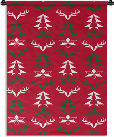 Wandkleed - Wanddoek - Hert - Patroon - Kerst - 90x120 cm - Wandtapijt