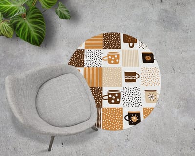 Coloray Vloerbeschermer - Mokken Keramiek Servies Stoel Mat - 100x100 cm - Veelkleurig Computer Stoel Mat - Vloerbeschermer Bureaustoelmat - Mótif Vloerbeschermer - Ronde Mat - Etnische Thema