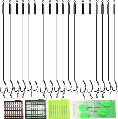 Dailygoods - Set van 18 karper vishaken hair rigs met boilie stoppers - Perfect voor karpervissen