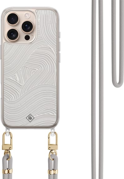 Casimoda® hoesje met koord - Geschikt voor iPhone 16 Pro Max - Abstract Waves - Afneembaar koord - TPU/polycarbonaat - Grijs