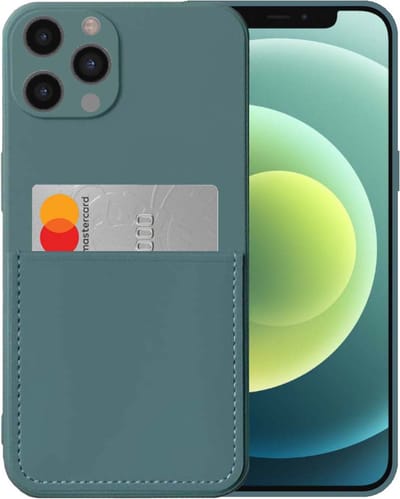 Smartphonica iPhone 12 Pro siliconen hoesje met pashouder en zachte binnenkant - Donkergroen geschikt voor iPhone 12 Pro