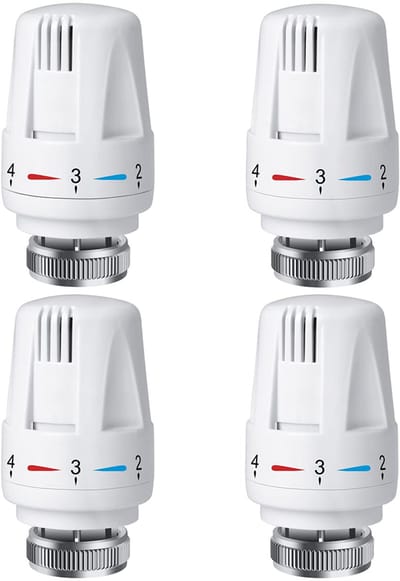 4-delige set - Thermostaatknoppen voor radiatoren - Regelventielen voor radiatoren - Sanitair - Automatische thermostaat - Klassieke radiatorknoppen - M30x1,5 - Wit - Kunststof - Geschikt voor thuis en op kantoor