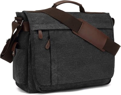 Queformat Schoudertas voor heren, van canvas, A4, laptoptas voor 15,6 inch laptop, werktas, aktetas