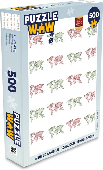 Puzzel Wereldkaarten - Sjabloon - Roze - Groen - Legpuzzel - Puzzel 500 stukjes