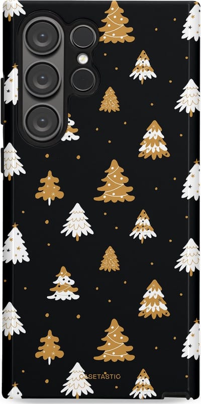 Casetastic hoesje geschikt voor Samsung Galaxy S23 Ultra - Dubbellaagse bescherming - Happy Chistmas Kerstbomen - Fashion Case - Zwart