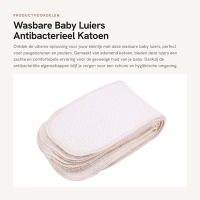 Dailygoods- Baby Luiers 10 Stuks - Wasbaar - Ademend Katoen - Antibacterieel - Herbruikbaar - Geschikt voor 0-2 Jaar - 35 x 12 cm - Wasbare Luiers