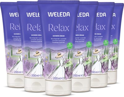 WELEDA Relax Douchecrème - 6 x 200ml - Voordeelverpakking - Lavendel, Bergamot & Vetiver - Behoudt Natuurlijke Vochtbalans - 100% Natuurlijke Ingrediënten
