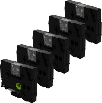 DULA Brother Compatible label tape- Tze-125 - 5 cassettes - Brother P-Touch - Wit op transparant - 9mm x 8m