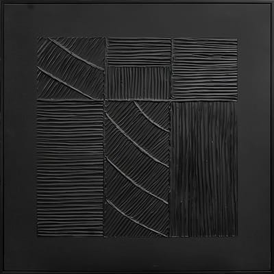 Ter Halle - Schilderij - Wanddecoratie - 3D Art - Zwarte Strepen en Vierkanten op een Zwart Doek - 83x83cm (2)